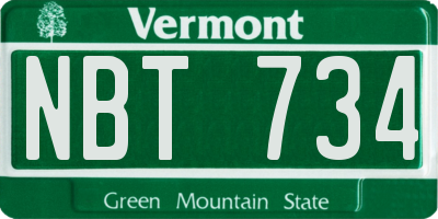 VT license plate NBT734
