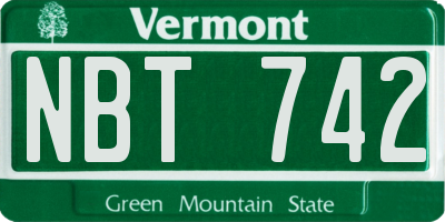 VT license plate NBT742