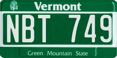 VT license plate NBT749