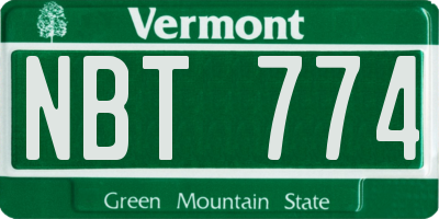 VT license plate NBT774