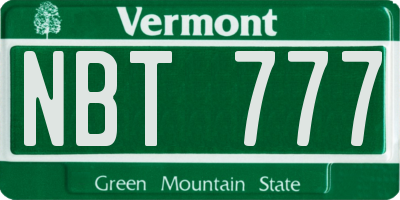 VT license plate NBT777