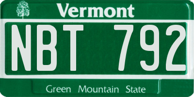 VT license plate NBT792