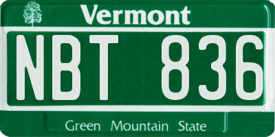VT license plate NBT836