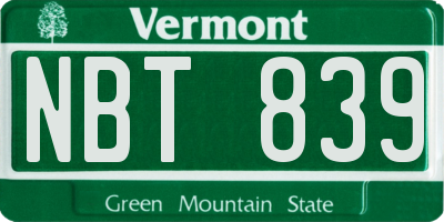 VT license plate NBT839