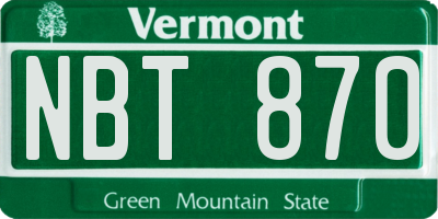 VT license plate NBT870