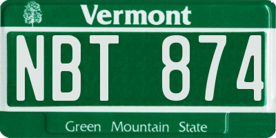 VT license plate NBT874