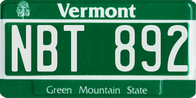 VT license plate NBT892