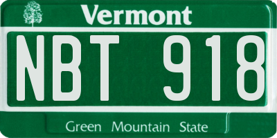VT license plate NBT918