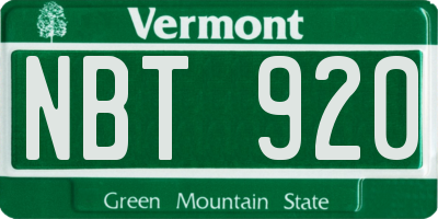 VT license plate NBT920