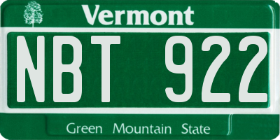 VT license plate NBT922
