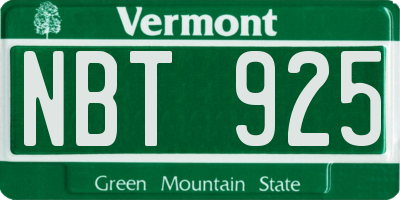 VT license plate NBT925