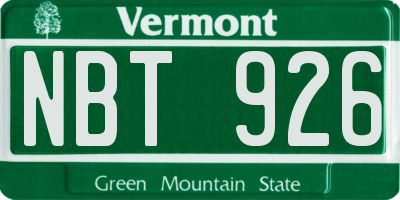 VT license plate NBT926