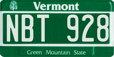 VT license plate NBT928