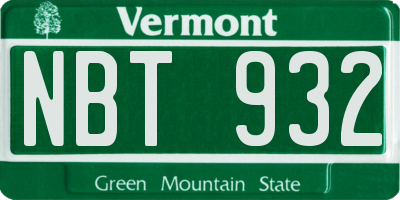 VT license plate NBT932