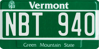 VT license plate NBT940