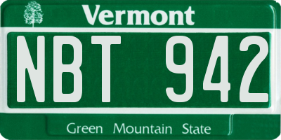 VT license plate NBT942