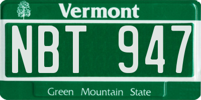 VT license plate NBT947