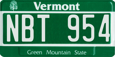 VT license plate NBT954