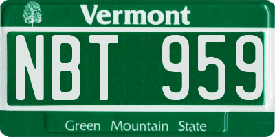 VT license plate NBT959