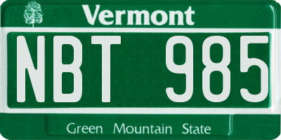VT license plate NBT985