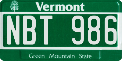 VT license plate NBT986