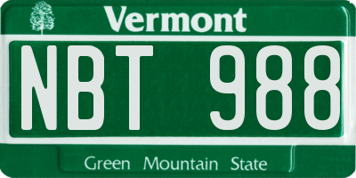 VT license plate NBT988