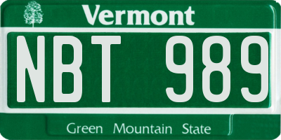 VT license plate NBT989