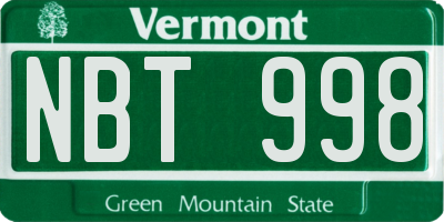 VT license plate NBT998