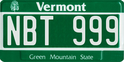 VT license plate NBT999