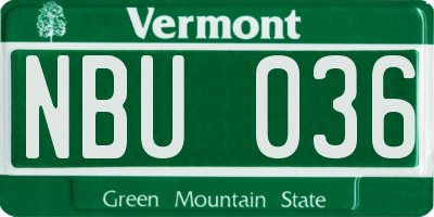 VT license plate NBU036
