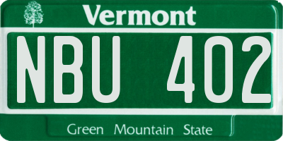 VT license plate NBU402