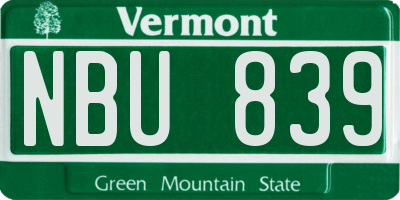 VT license plate NBU839