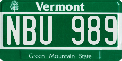 VT license plate NBU989