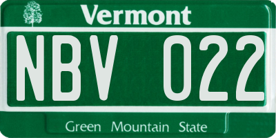 VT license plate NBV022