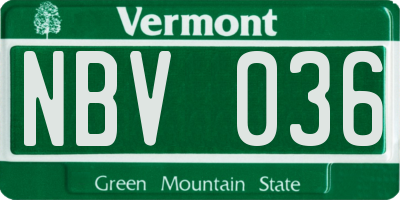 VT license plate NBV036