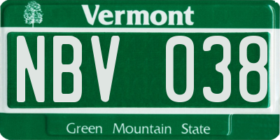VT license plate NBV038