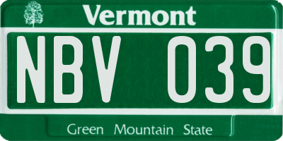 VT license plate NBV039