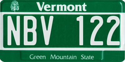 VT license plate NBV122