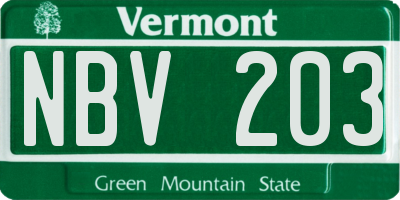 VT license plate NBV203