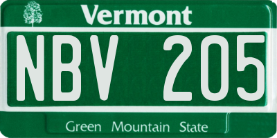VT license plate NBV205