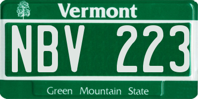 VT license plate NBV223