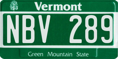 VT license plate NBV289