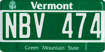 VT license plate NBV474
