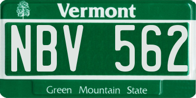 VT license plate NBV562