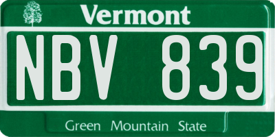 VT license plate NBV839