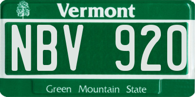 VT license plate NBV920