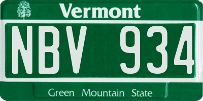 VT license plate NBV934