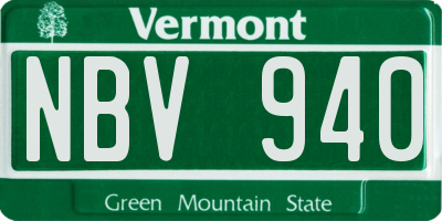 VT license plate NBV940
