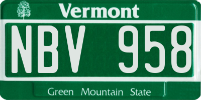 VT license plate NBV958