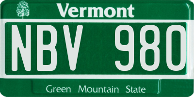 VT license plate NBV980